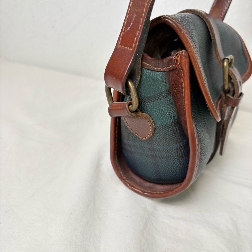 POLO RALPH LAUREN Vintage 90s Tartan Blackwatch Canvas Leather Crossbody Bag - Picture 7 of 14